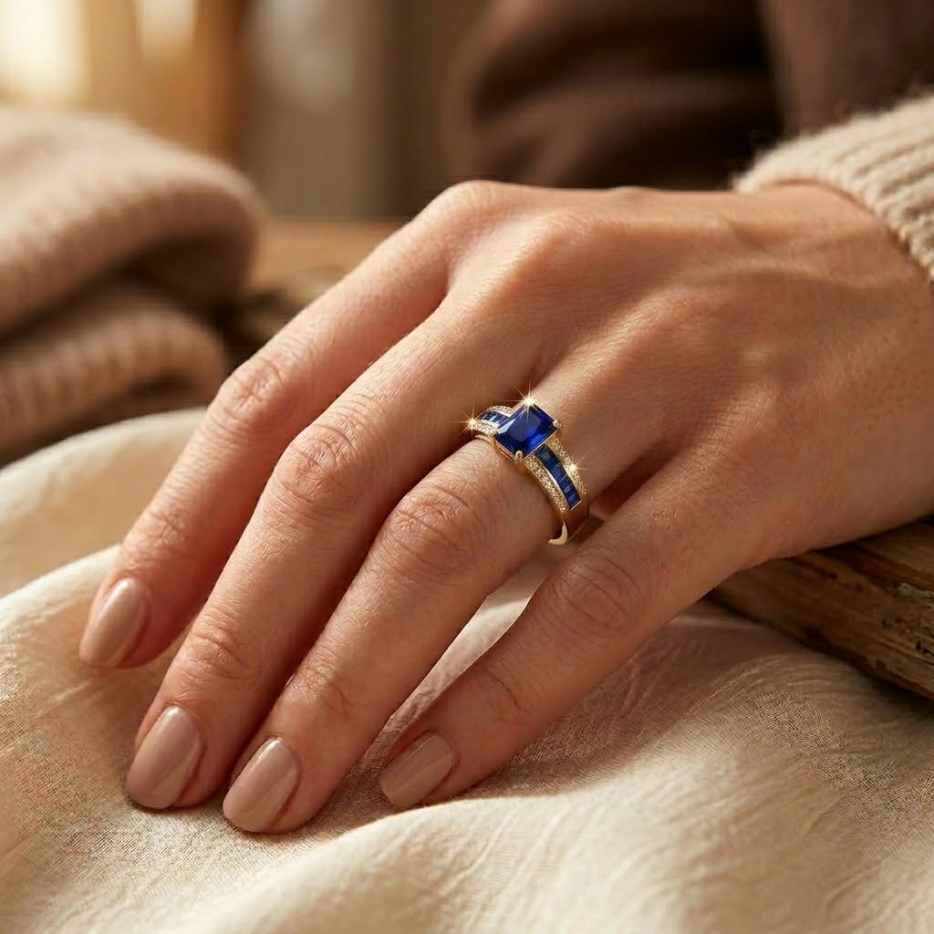 Bague taille carrée en or à saphir