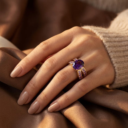 Bague anneau fendu en or à améthyste