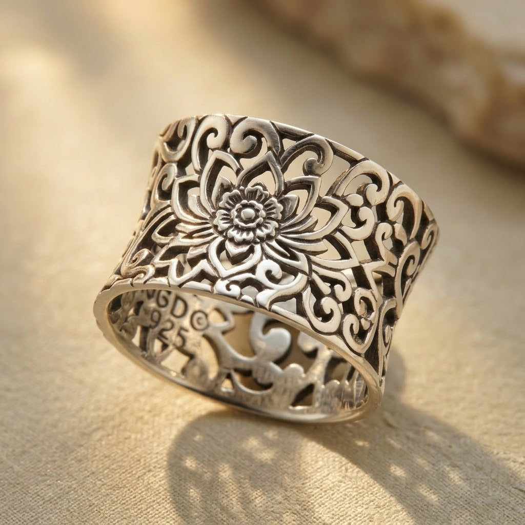 Bague filigrane ouvragée en argent