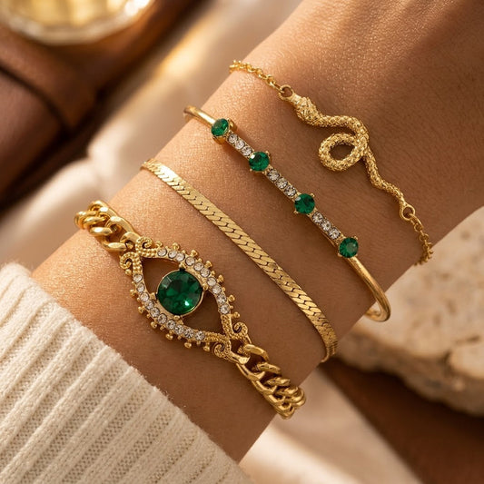 Lot de bracelets à breloques en or à émeraude