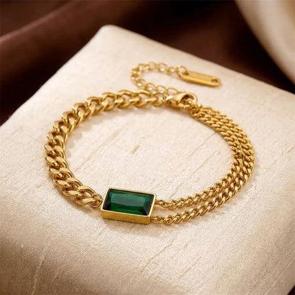 Bracelet chaîne barrette en or à émeraude