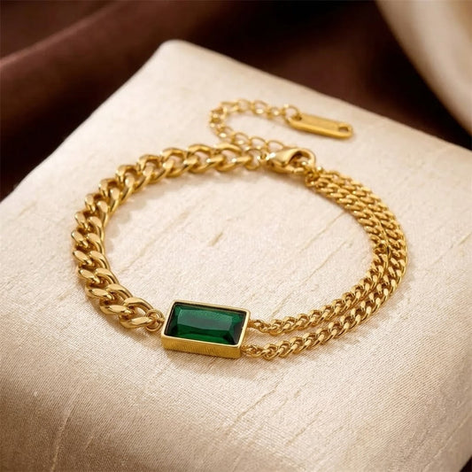 Bracelet chaîne barrette en or à émeraude