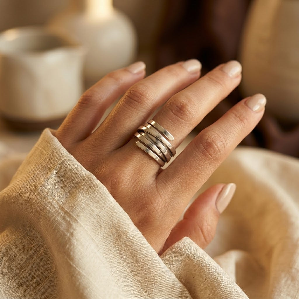 Bague multi-anneaux enroulée en argent