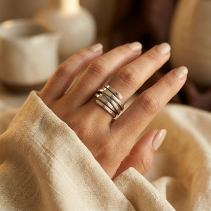 Bague multi-anneaux enroulée en argent
