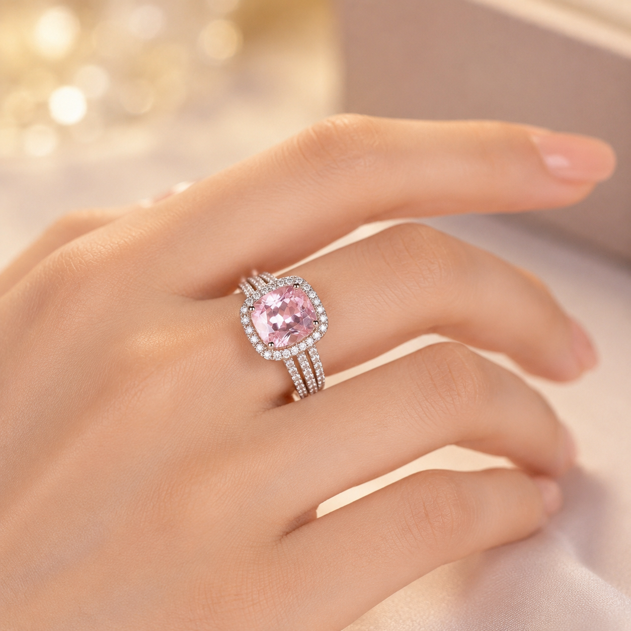 Bague halo en or à améthyste