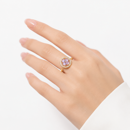 Bague florale en or à saphir