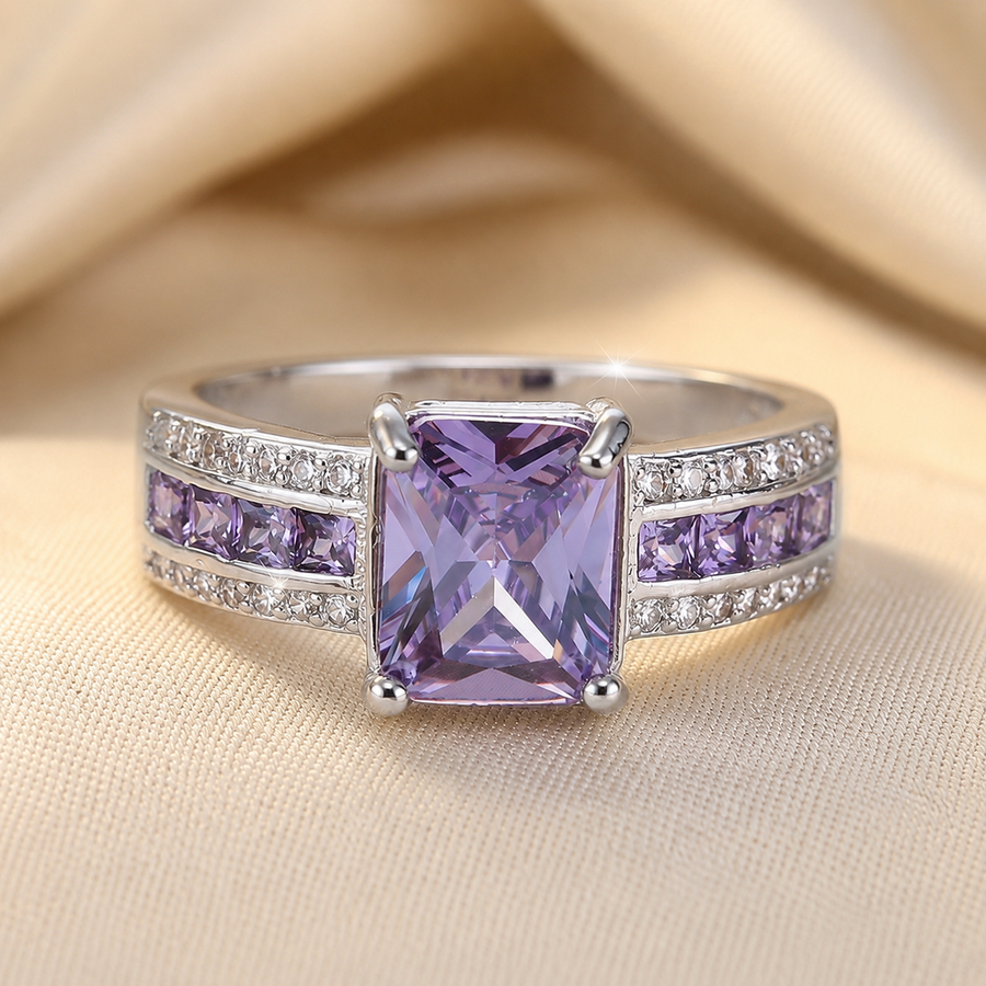 Bague sertie rail en argent à améthyste