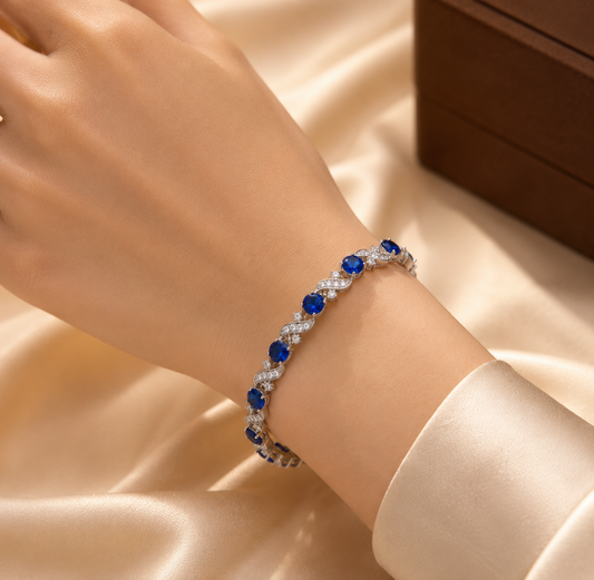 Bracelet maillons floraux en argent à saphir