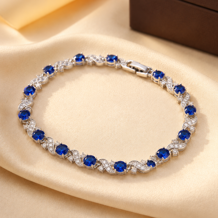Bracelet maillons floraux en argent à saphir