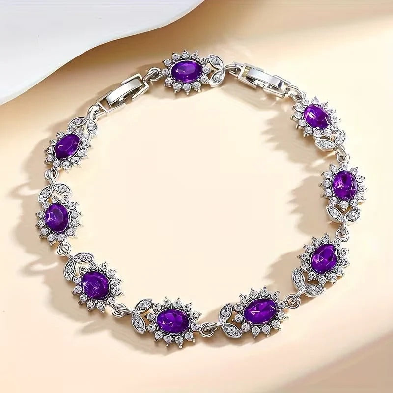 Bracelet floral en argent à améthyste
