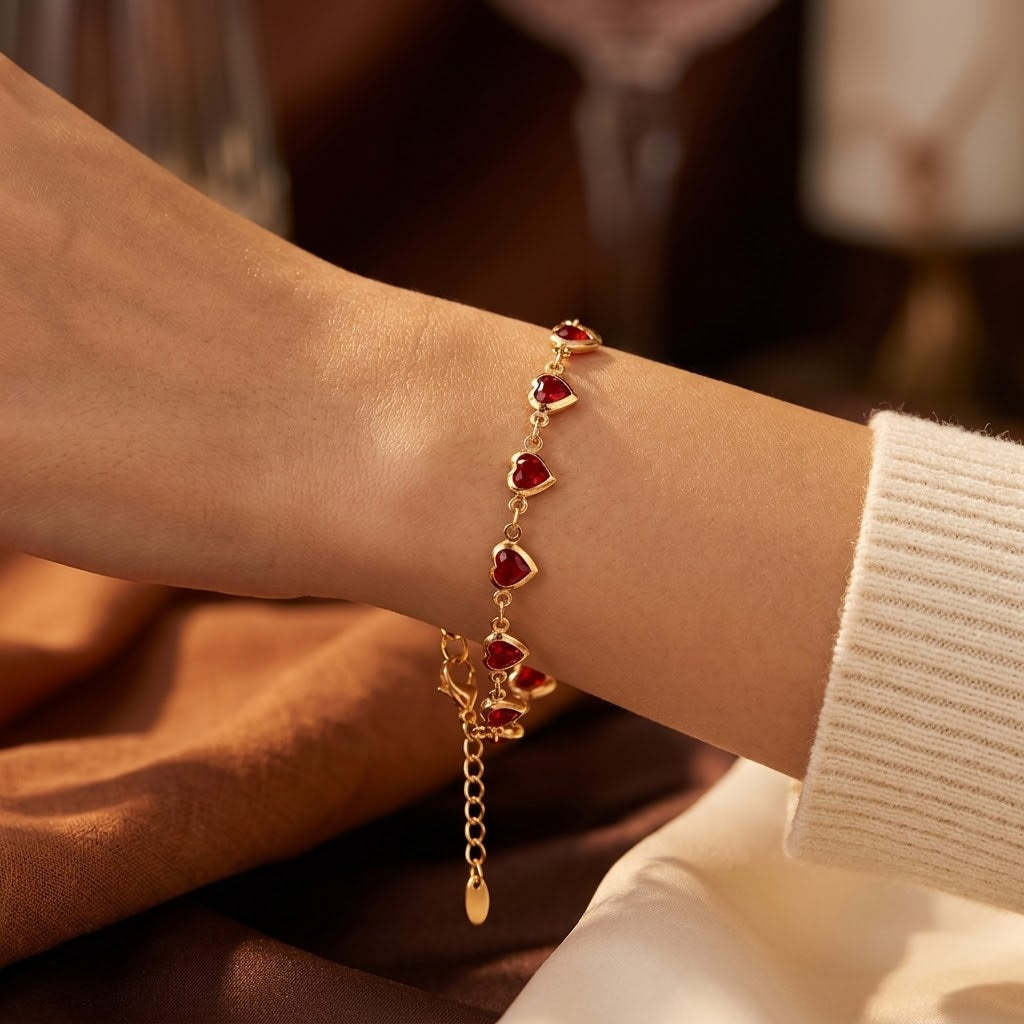 Bracelet chaîne cœur en or à rubis