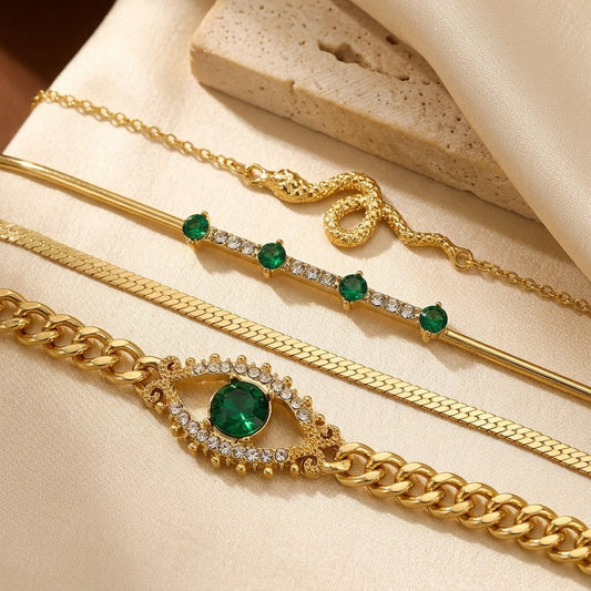 Lot de bracelets à breloques en or à émeraude
