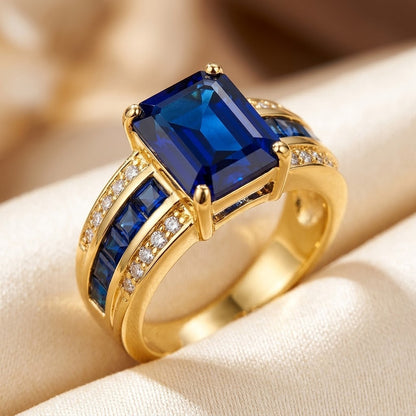 Bague taille carrée en or à saphir
