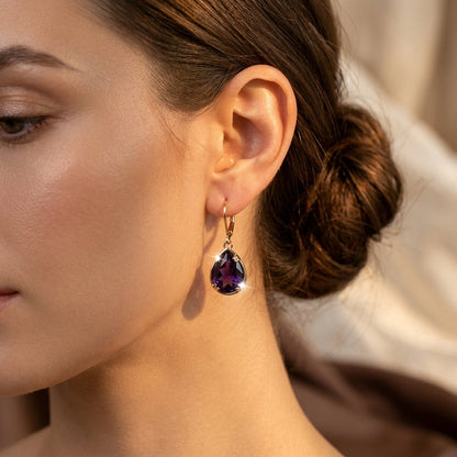 Boucles d'oreilles goutte en or à améthyste