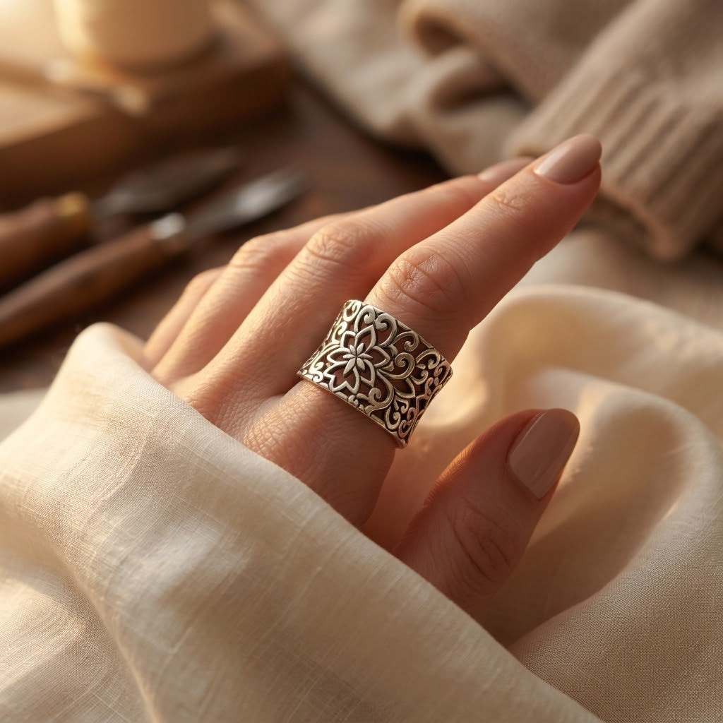 Bague filigrane ouvragée en argent