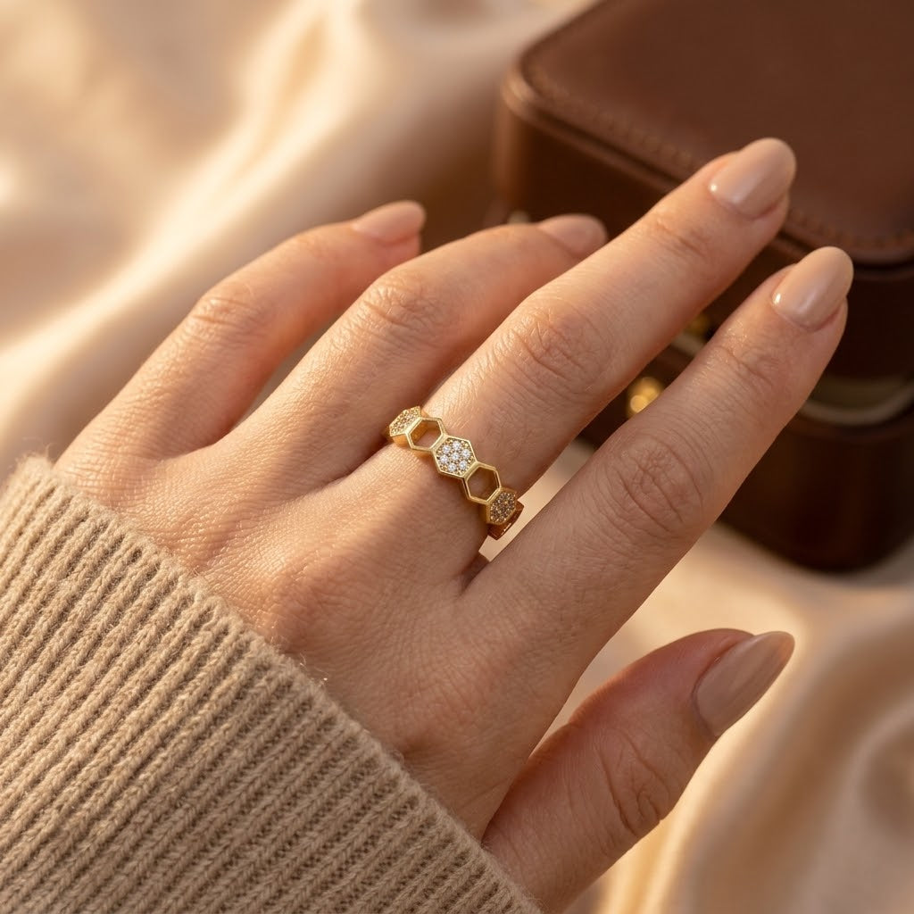 Bague ouverte géométrique en or