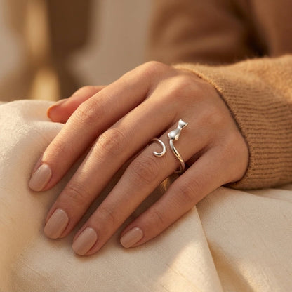 Bague motif chat en argent