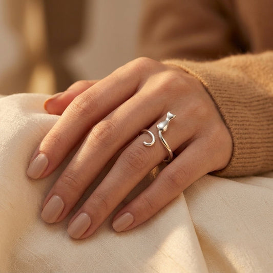 Bague motif chat en argent