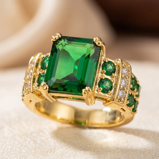 Bague géométrique en or à émeraude
