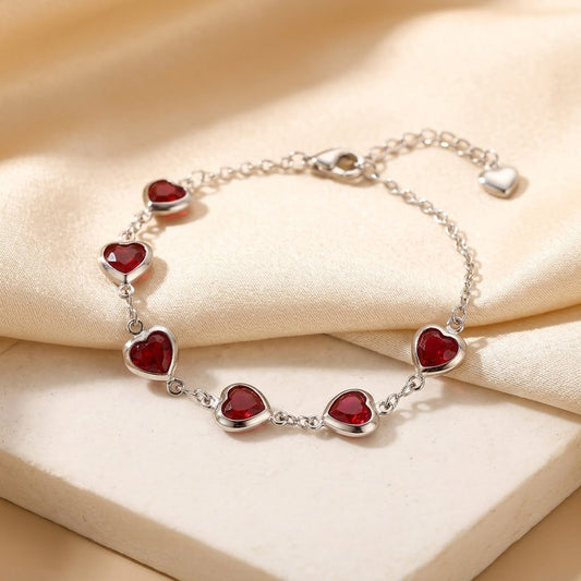 Bracelet chaîne cœur en argent à rubis