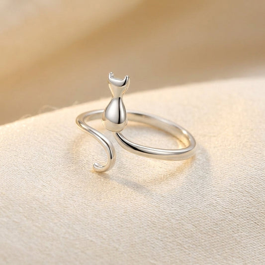 Bague motif chat en argent