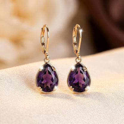 Boucles d'oreilles goutte en or à améthyste