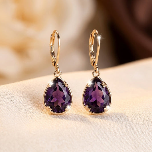 Boucles d'oreilles goutte en or à améthyste
