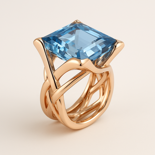 Bague vintage en or rose à zircone bleue
