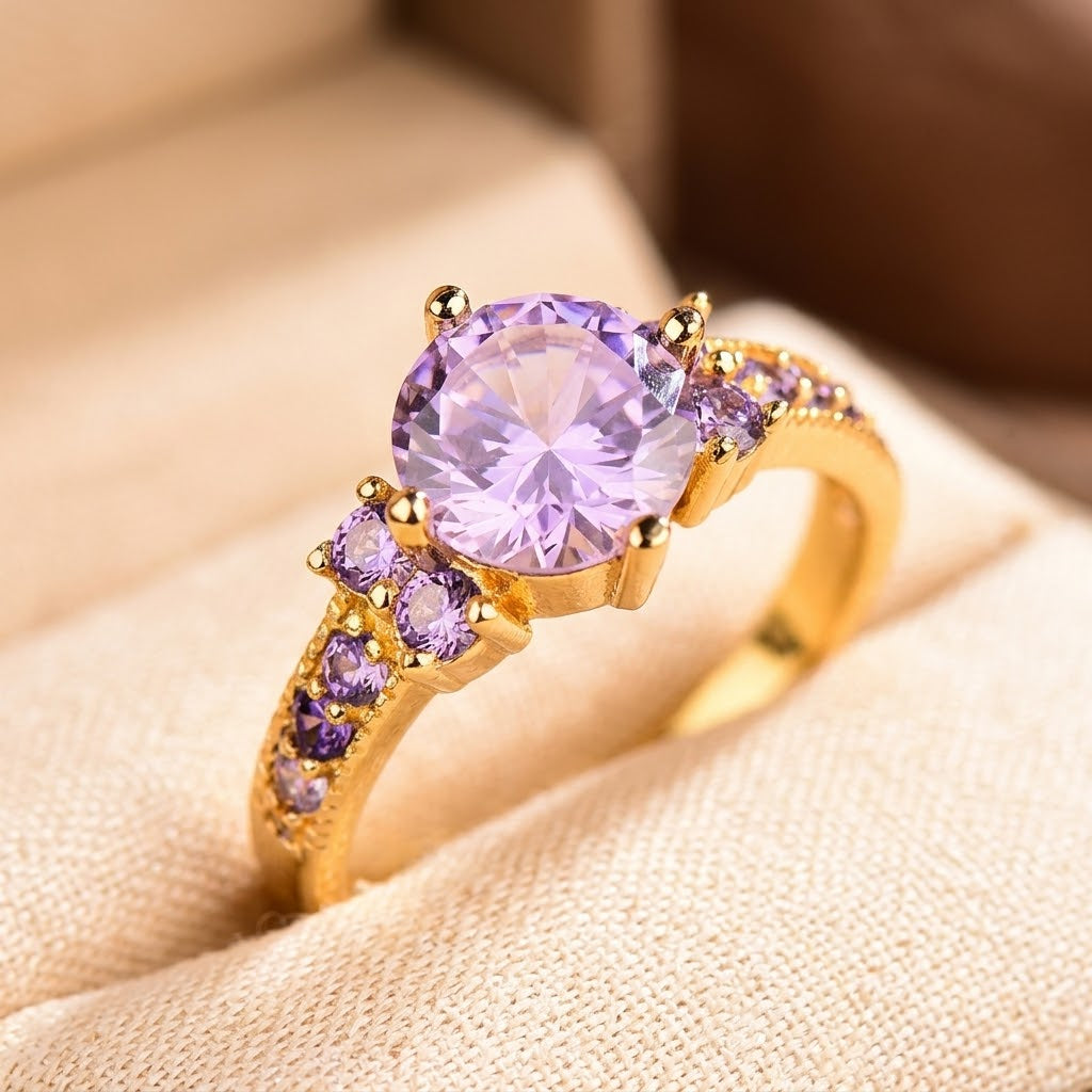 Bague cluster en or à améthyste