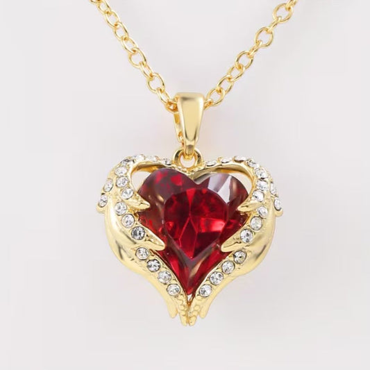 Collier cœur au rubis Étreinte d'Ange