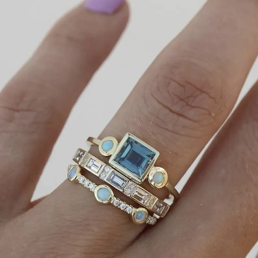 Ocean – Lot de bagues vintage en cristal bleu