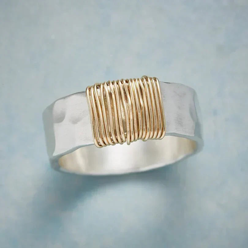 Bague fil enroulé en argent et or