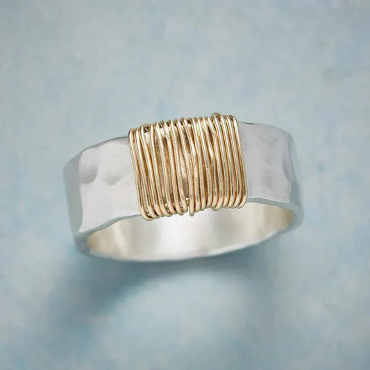 Bague fil enroulé en argent et or