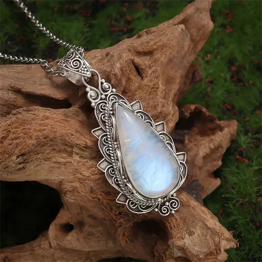 Collier pendant ancien à la pierre de lune | Or