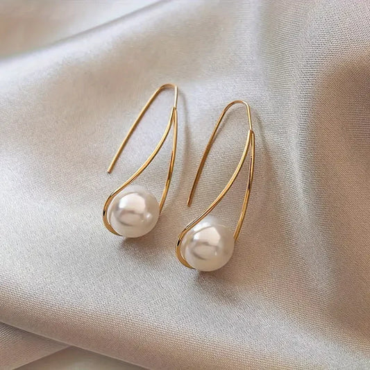 Boucles d'oreilles pendantes élégantes à perles | Or
