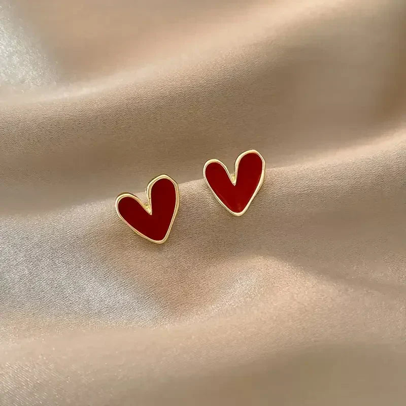 Boucles d'oreilles anciennes cœur rouge en or | Or